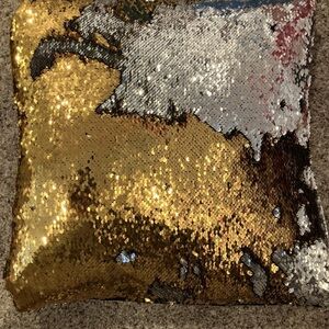 Sequin Square Throw Pillow Silver Gold 16x16”